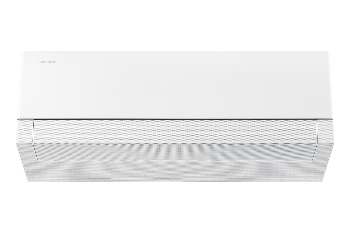Góc nhìn từ dưới mặt trước dàn lạnh màu trắng Samsung F-AR70H18D1BW