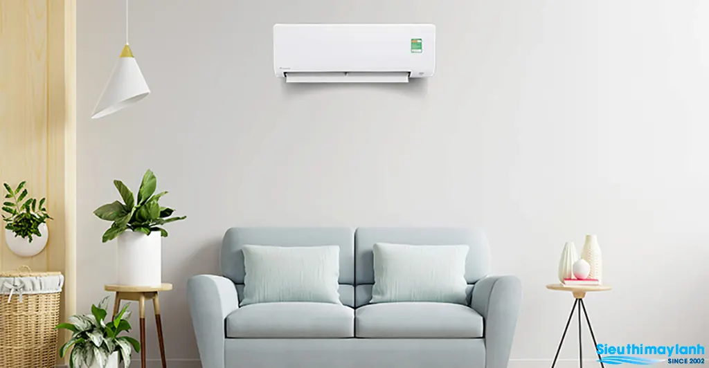 Minh họa bố trí máy lạnh Daikin FTF-X phía trên sofa