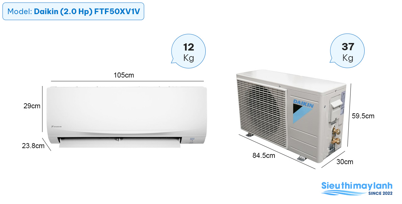 Sơ đồ kích thước dàn lạnh FTF50XV1V và dàn nóng RF50XV1V
