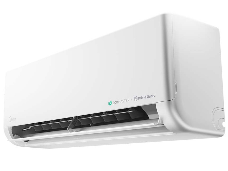 Dàn lạnh thuộc bộ máy lạnh Midea MSCE-10CRFN8, nhìn nghiêng khi mở cửa gió