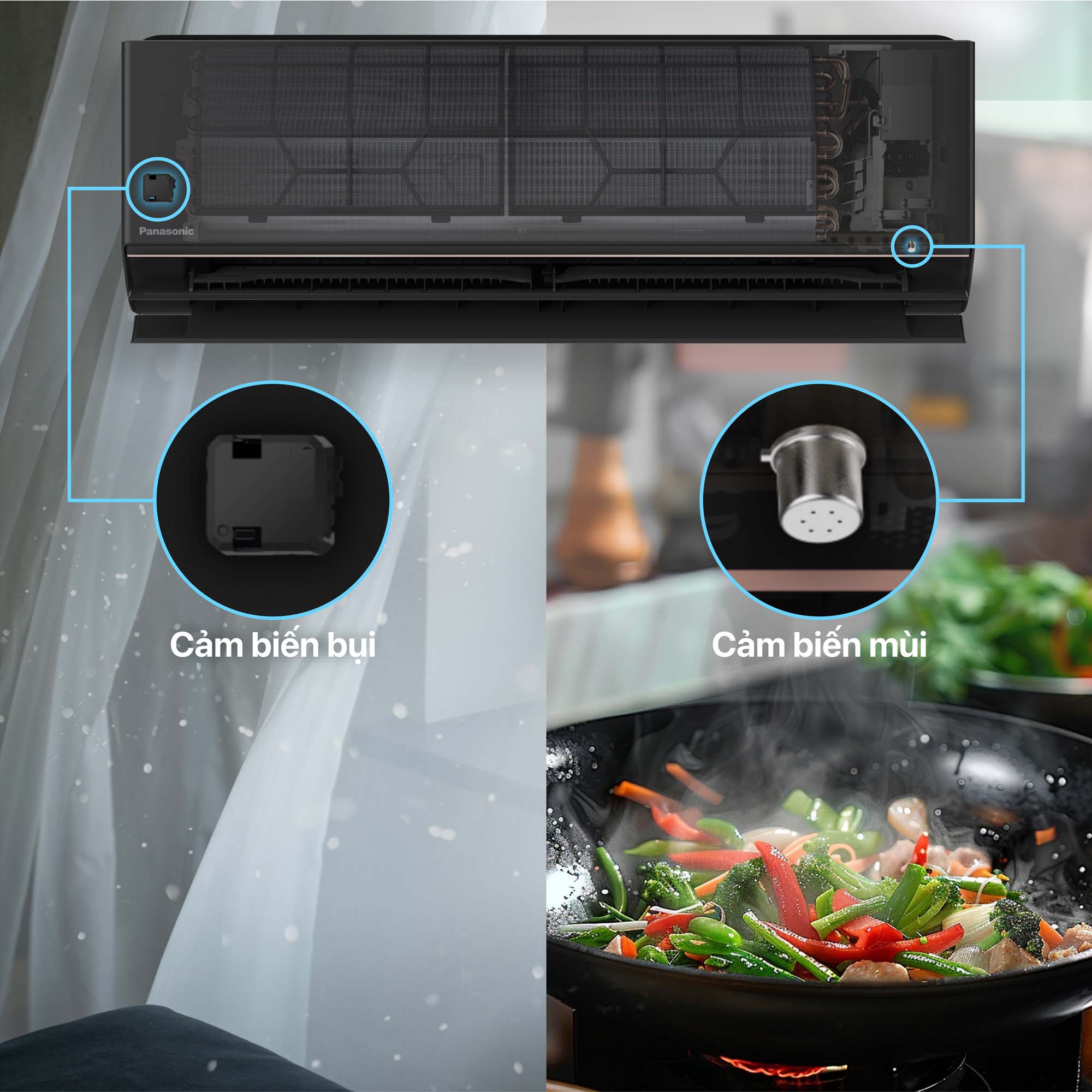 Cảm biến bụi và mùi theo dõi những thay đổi khó quan sát trên máy lạnh Panasonic AU9BKH-8