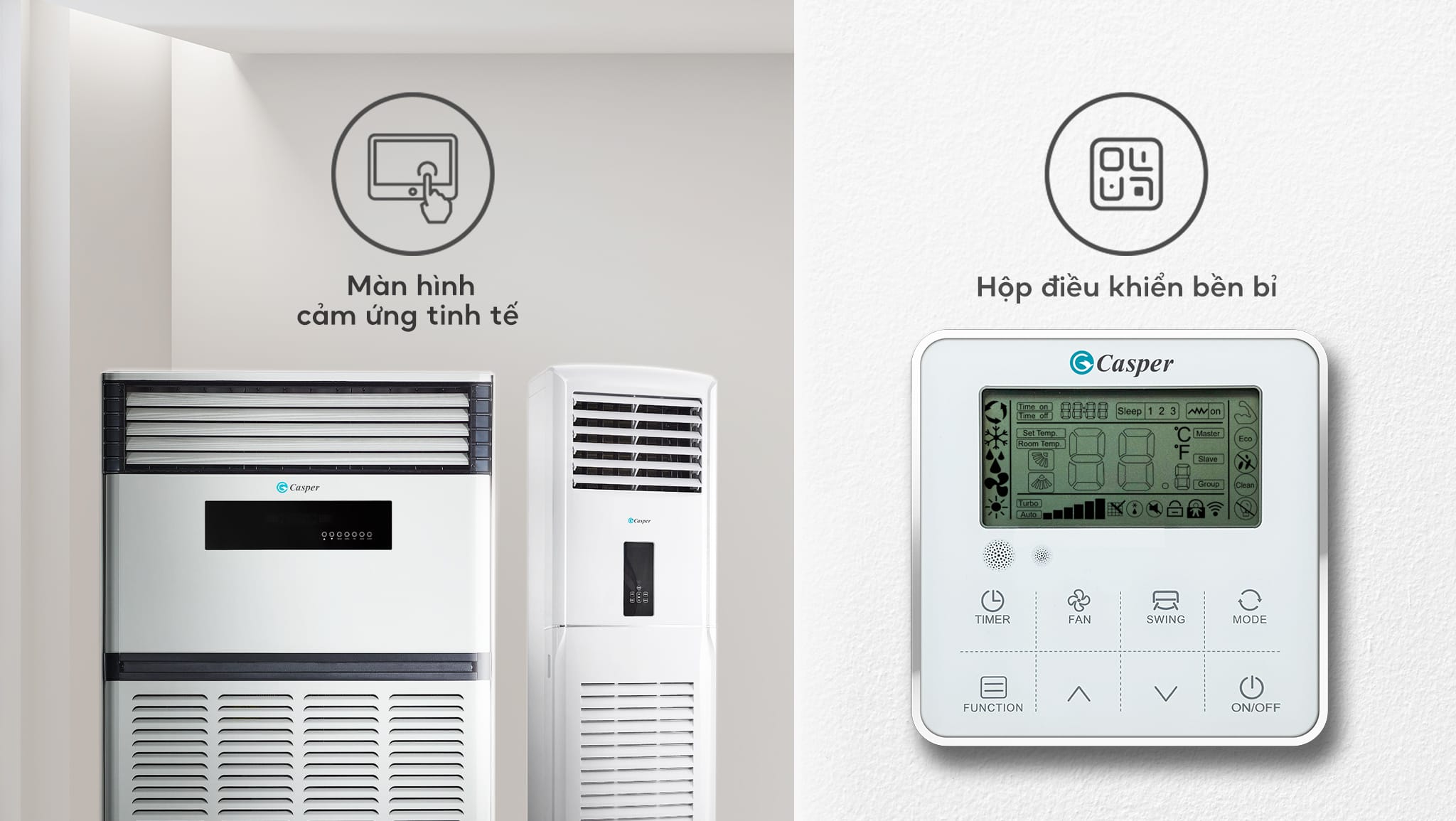 Minh họa điều khiển trên thân máy và từ xa của Casper FH-100FS33