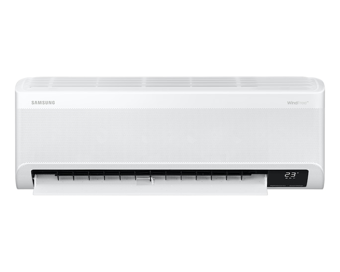 Mặt trước dàn lạnh màu trắng, cánh gió mở Samsung F-AR13CYFAA